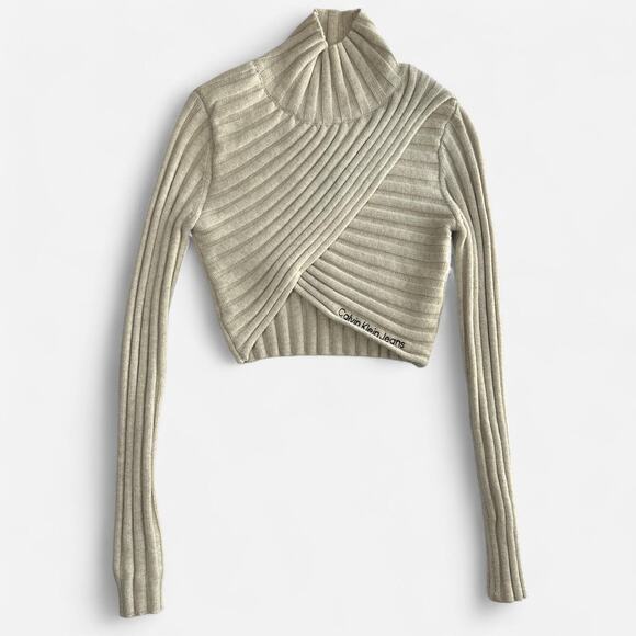 Calvin Klein Jeans Sweaters - Calvin Klein Jeans Ribbed Cropped Turtleneck Sweater in Light Beige